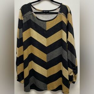 4 for $25 🖤 Lily Morgan Tan / Black Chevron Long Sleeve Top 🖤- 3X
